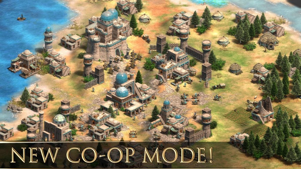 Age of Empires II: Definitive Edition screenshot of a medieval base and villagers