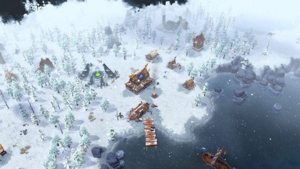 Northgard screenshot of a Viking settlement in a map region