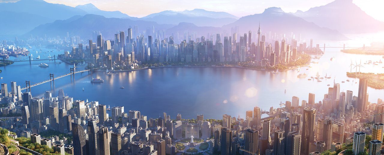 Key art from Cities: Skylines II showing a modern city