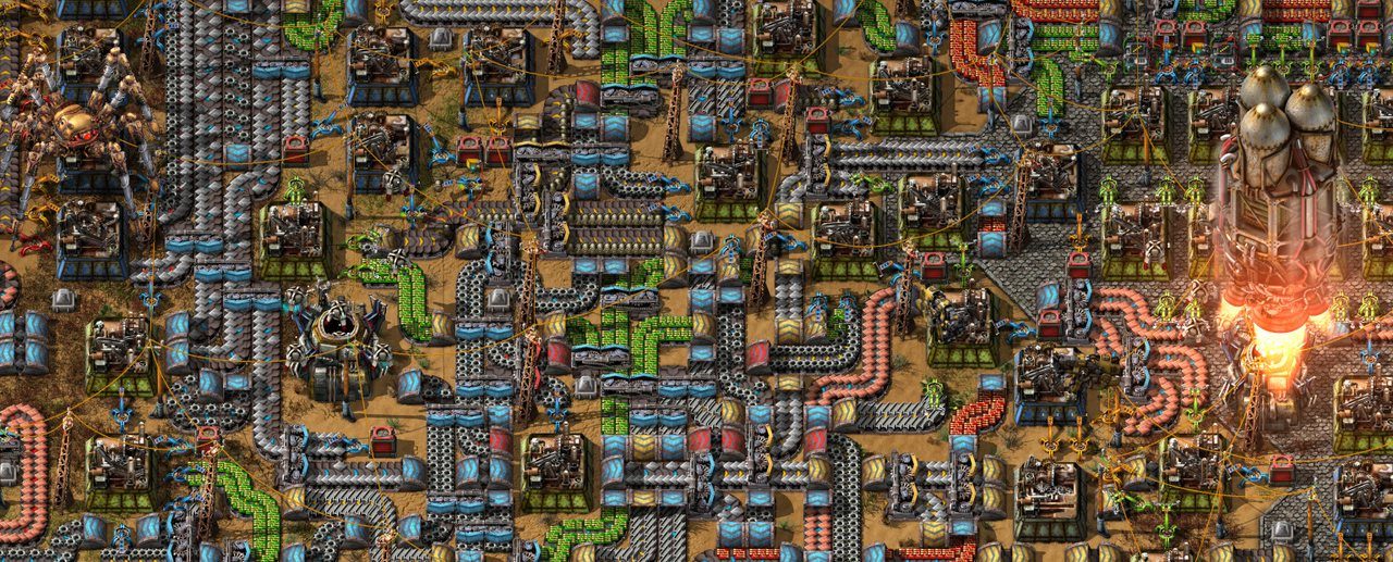 Key art from Factorio showing a sprawling automated factory