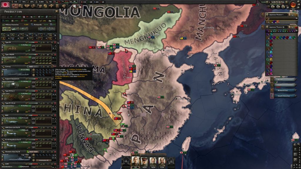 Hearts of Iron IV screenshot of divisions and front lines on the map