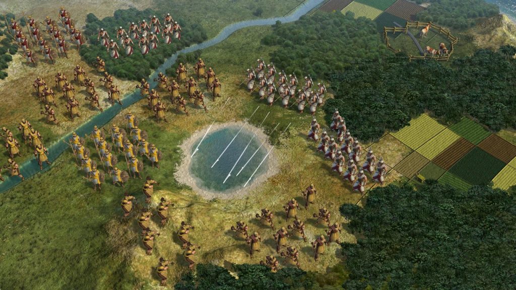 Civilization V screenshot of a hex map with cities and units