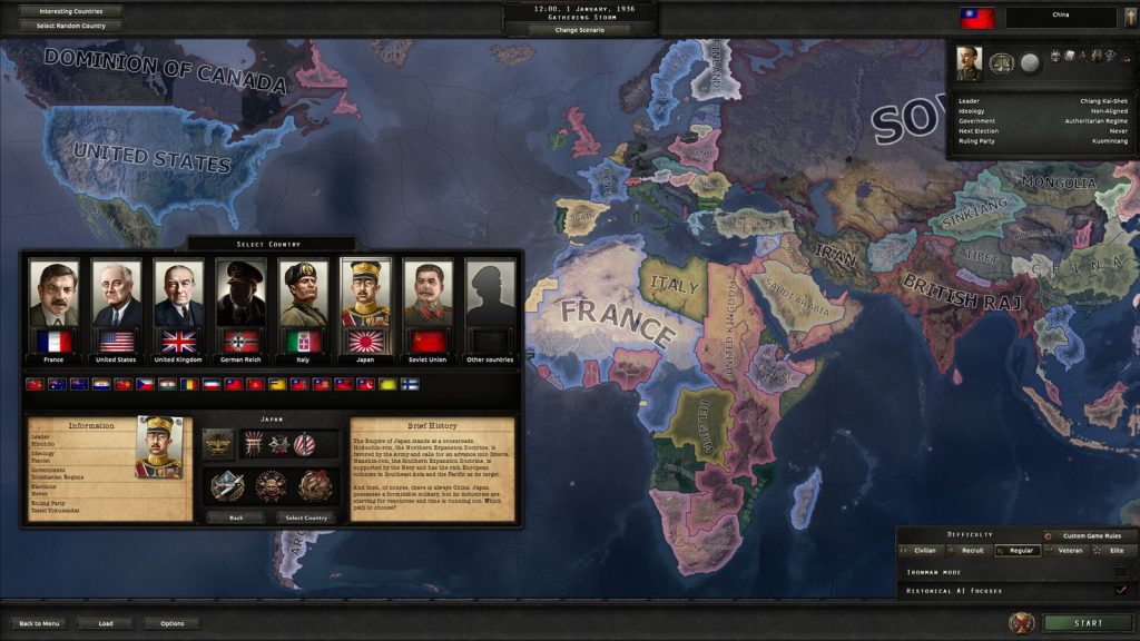 Hearts of Iron IV map screenshot with fronts across Europe