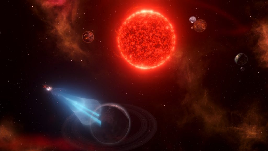Stellaris screenshot of star systems and an expanding empire